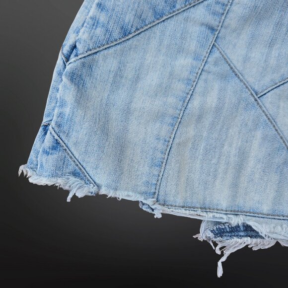Y2K Denim Micro Mini Skirt Size 0 Womens XS Distressed Raw Hem Light Wash - Picture 5 of 9